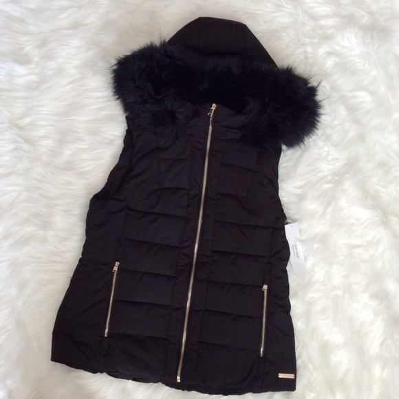 Calvin Klein Jackets & Blazers - NWT CK Performance Black Faux Fur Hooded Vest, M